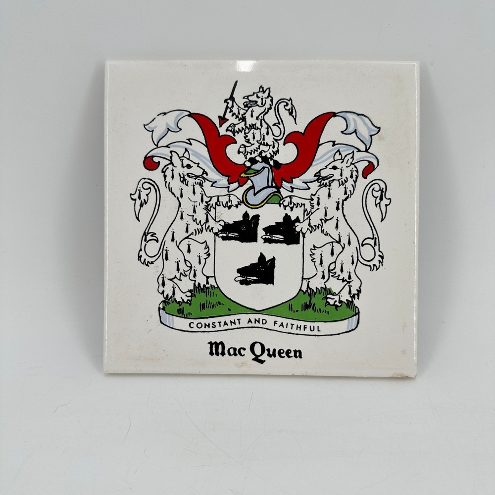 MacQueen Clan Scottish Family Crest Ceramic Tile Motto Constant and Faithful